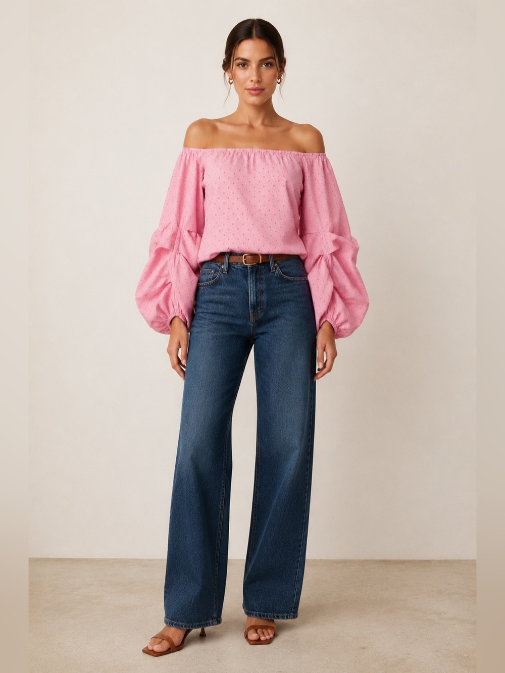 Petersyn Hannah off the shoulder top with full gathered sleeves